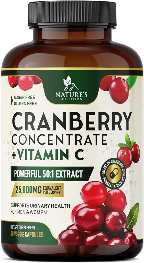 קריין גלולות 25,000 מ"ג - ויטמין C Cranberry גבוה לנשים וגברים, תמיכה בריאות וטרינרית, סוכר חינם, Gluten חינם, non-GMO, Cranberry ריכוזי לחלץ - 60 קפסולות