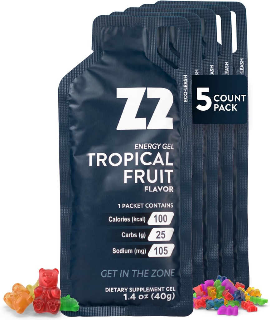Z2 טרופי פירות אנרגיה גל ביצועים - 25g Carb, 105mg Sodium, אלקטרוליטים, Pre & במהלך העבודה, Boosts Endurance for Running, Cycling, Biking, וספורט - 5Count Pack