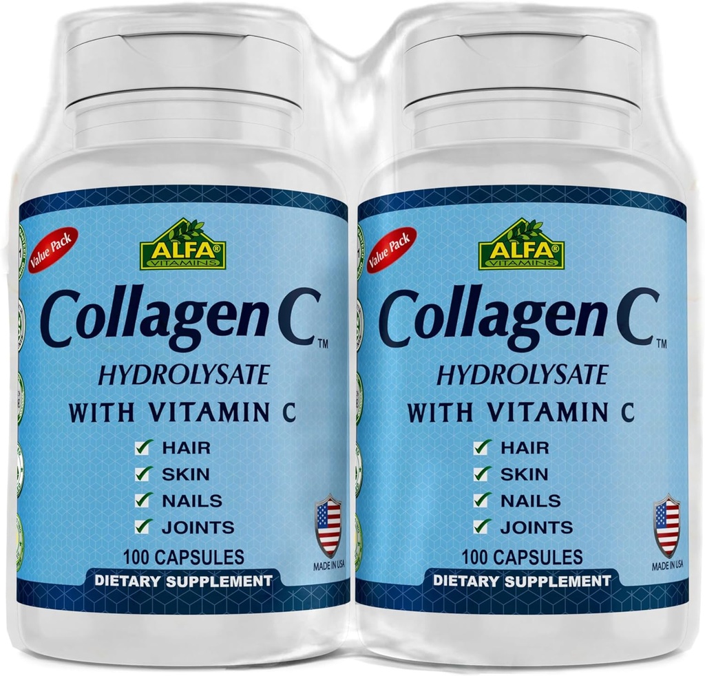coagenC hydrolysate על ידי ויטמין אלפא - מכיל ביוטין ויטמין C - 100 קפסולות כל - 2 Pack