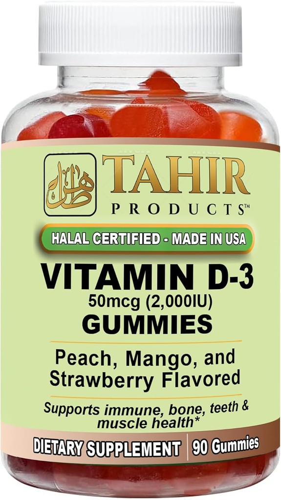 Tahir Halal ויטמין D3 2000 IU Gummies - תומך העצם & Immune בריאות, מקדם תפקוד שרירים, Gluten-Free, Gelatin-Free, 90 Natural Fruitor Gummies, המיוצר בארה"ב - Halal Certified Certified פונקציות שרירים, Gluten-Free, Gluatin-Free, 90 Natural פירות פלאדור חניכיים, המיוצר בארה"ב - Halal Certified מוסמך מוסמך מוסמך