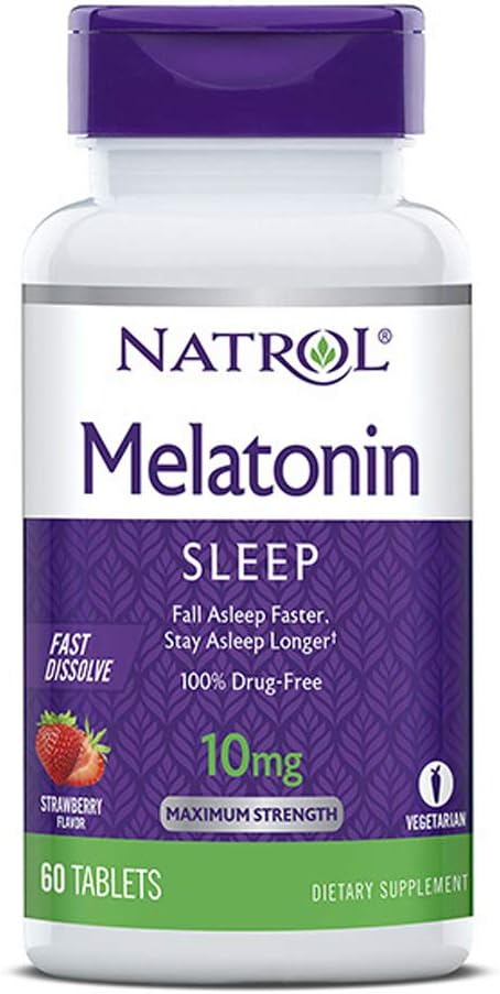 Natrol Melatonin Sleep מקסימום כוח להמיס טעם סטרויברי 10 מ"ג 60 טבליות (Pack של 2)