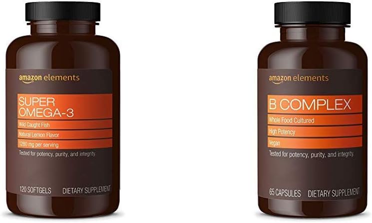 יסודות Super אומגה 3 (120 Count) ו- Elements B Complex (65 קפסולות)