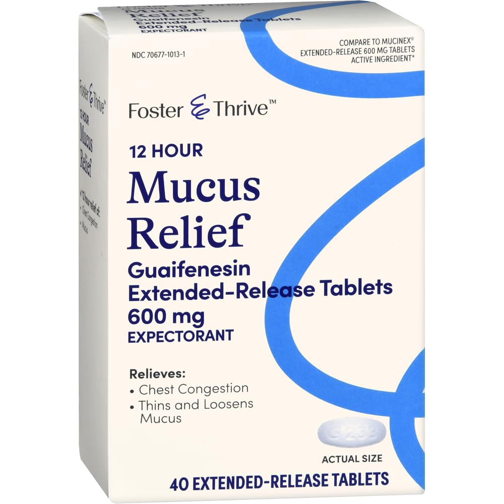 פוסטר & Thrive Chest Congestion Mucus Extended לשחרר, 600 מ"ג Guaifenesin Relieves Chest Congestion הנגרמת על ידי עודף Mucus, (Compare to Mucinex 12 Hour Extended Release), 40 טבליות