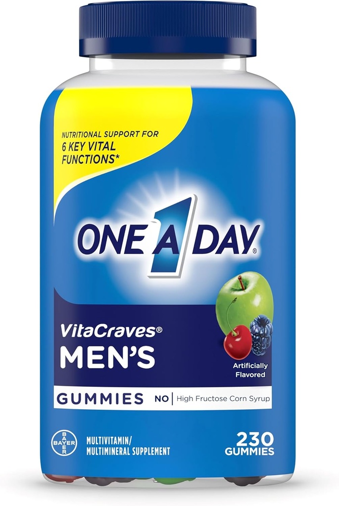 One A Day Men's Multivitamin Gummies, Multivitamin עבור גברים עם ויטמין A, C, D, E, Calcium & More כדי לתמוך בתפקוד שרירי בריא, חניכיים, הרוזן 230