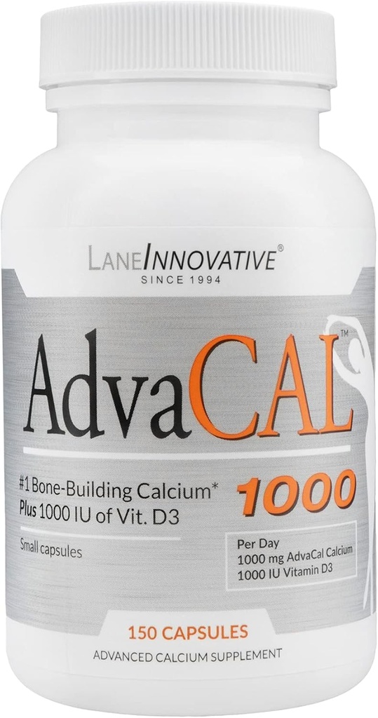 Lane Innovative - AdvaCAL 1000, Advanced Calcium Supplement, Easy to Swallow תוספת קפסולת קטנה, תומך בכחודה מוגברת (50 משרתים)