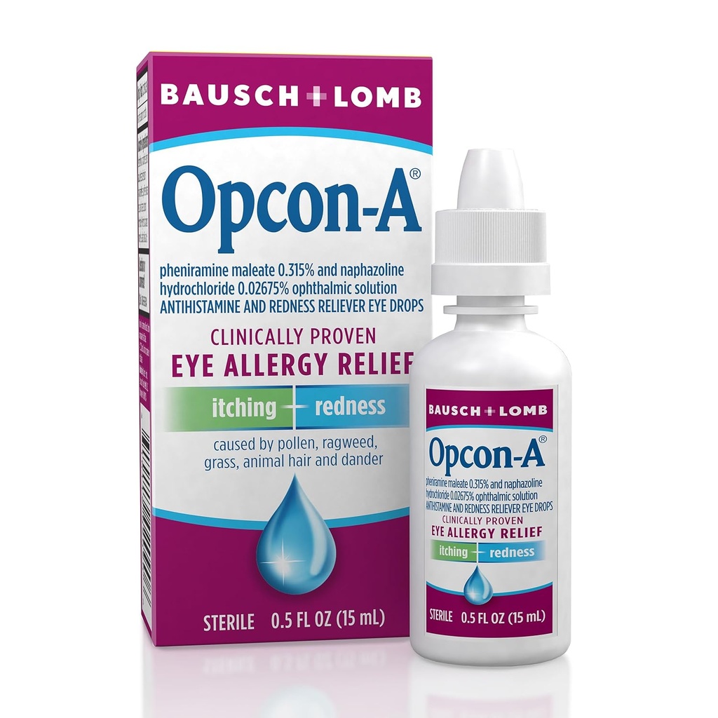 Opcon-A Allergy Eye טיפות על ידי Bausch + Lomb, עבור Itch ו Redness הקלה, עיניים אדומות וגרדיות Antihistamine עין טיפות, טיפול פרובאנס קלינית, 0.5 Fl Oz