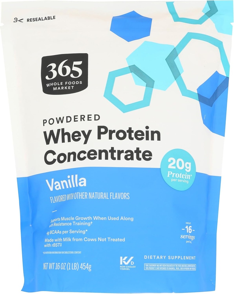 365 על ידי Whole Foods Market, Whey Protein Concentrate, Vanilla, 16 Ounce