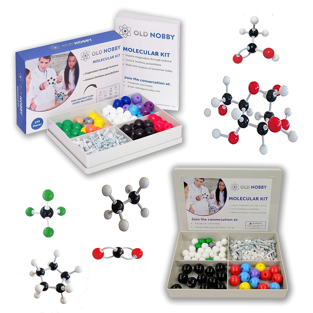 מודל כימיה אורגני Kit (239 Piece Kit ו- 115 Piece Kit) - Molecular Model Student או Master Pack עם Atoms, Bonds ומדריך הדרכה