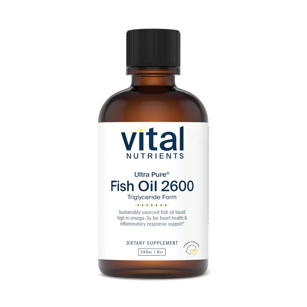 Vital Foodsents - Ultra Pure Fish שמן 2600 (Pharm כיתה) - שמן דגים נוזלי הים, תמיכה קרדיווסקולרית, לימון טבעי פלפור - 8 Fl Oz לכל בקבוק
