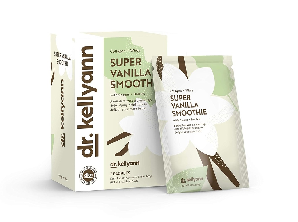 Dr. Kellyann Super Vanilla Collagen Smoothie (7 Packets) - חלבונים שקד, Keto & Paleo-Friendly, Supports Skin & Gut, 1 Pack