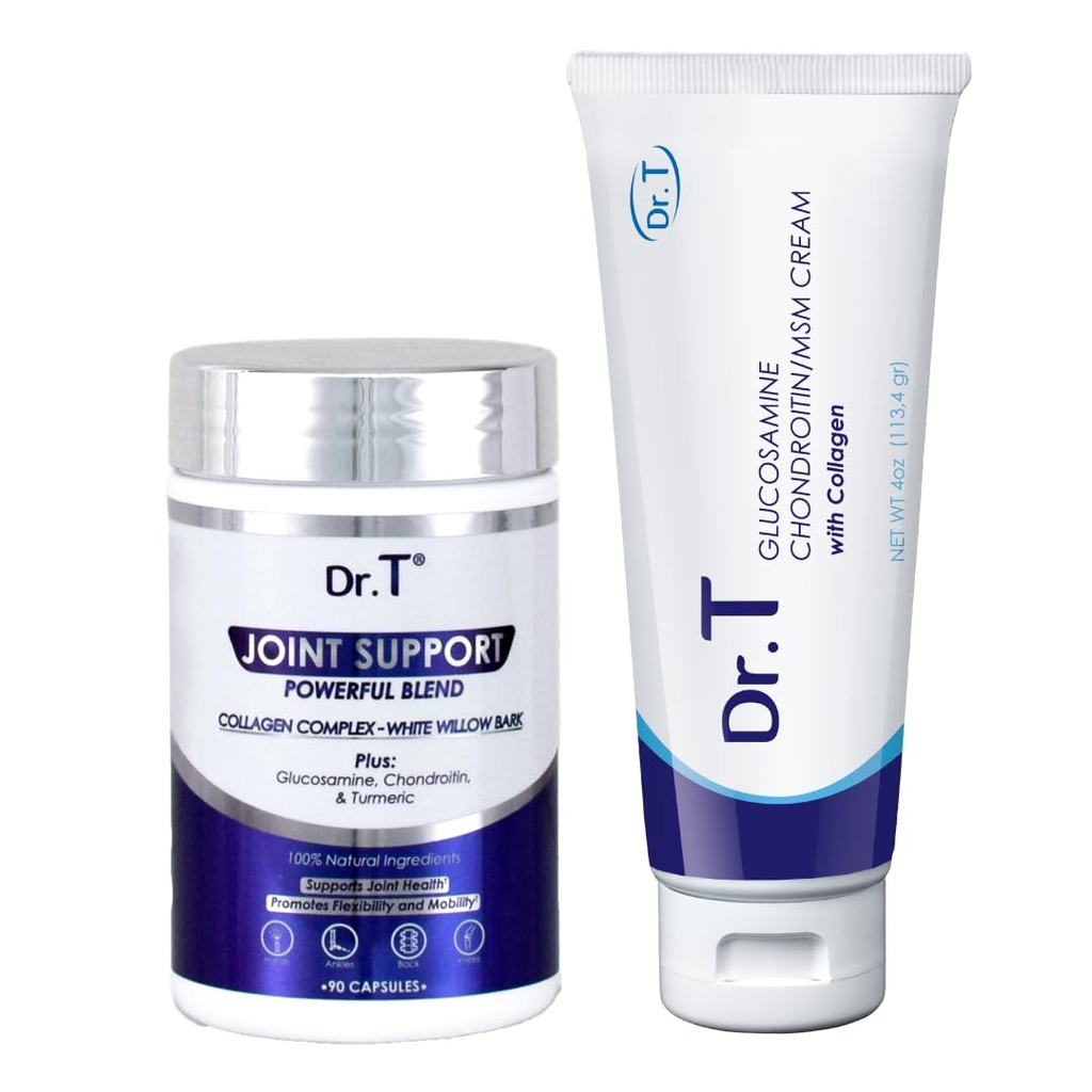 ד"ר T Joint Health Bundle: Glucosamine/Chondroitin MSM Cream with Collagen + Joint Support Supplement