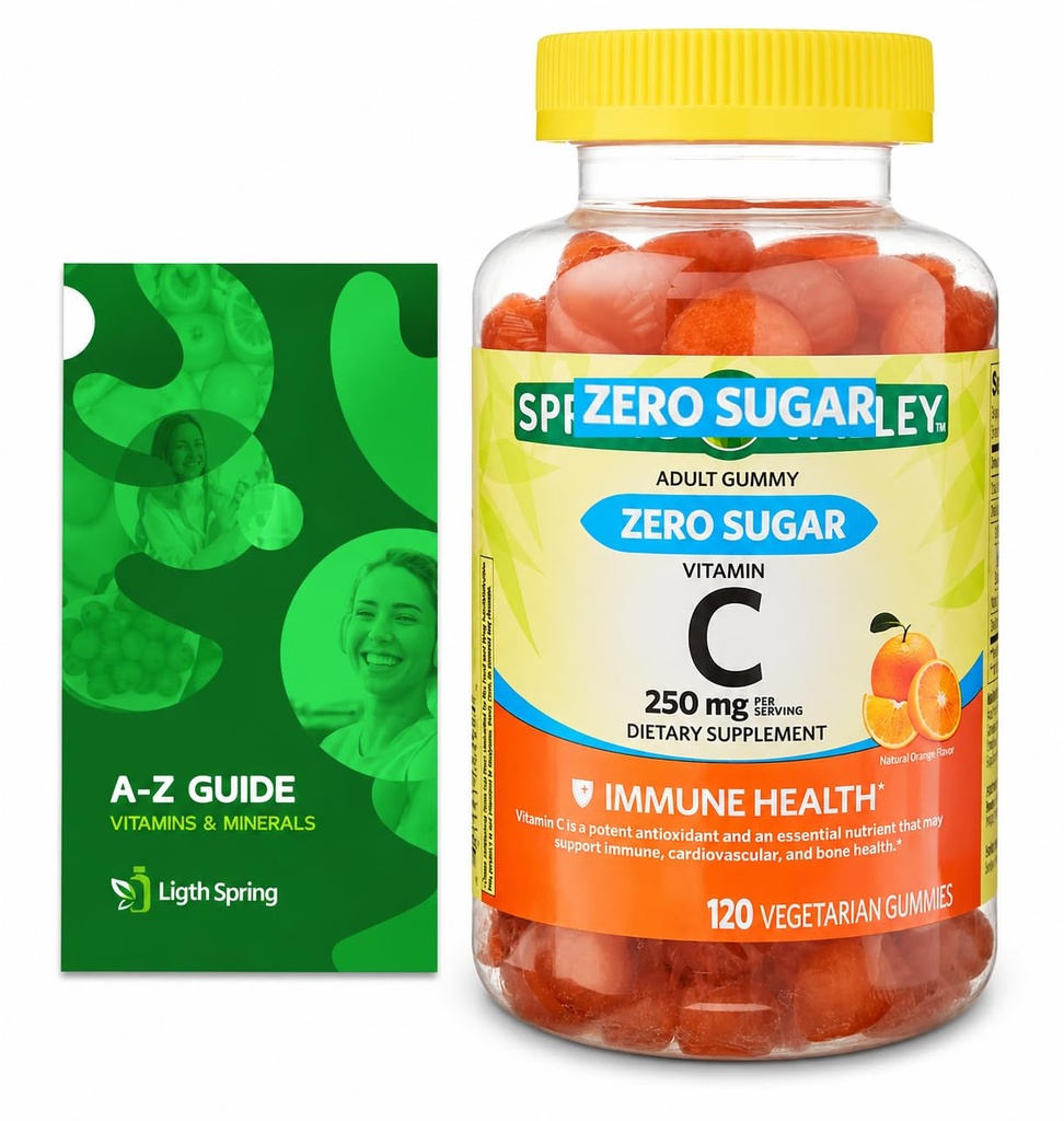 Zero Sugar ויטמין C Gummies Dietary Supplement, 250 מ"ג, 120 Ct Bundle עם ויטמינים ומינרלים בלעדיים - A to Z - Better Ligth &Spring Guide