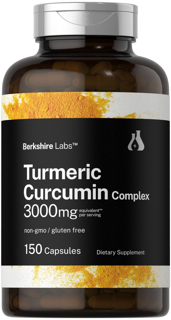Horbäach Turmeric Curcumin 3000mg | 150 קפסולות | תוספת Turmeric עם Black Pepper לחלץ | Non-GMO, Gluten Free Herbal Complex