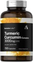 Horbäach Turmeric Curcumin 3000mg | 150 קפסולות | תוספת Turmeric עם Black Pepper לחלץ | Non-GMO, Gluten Free Herbal Complex