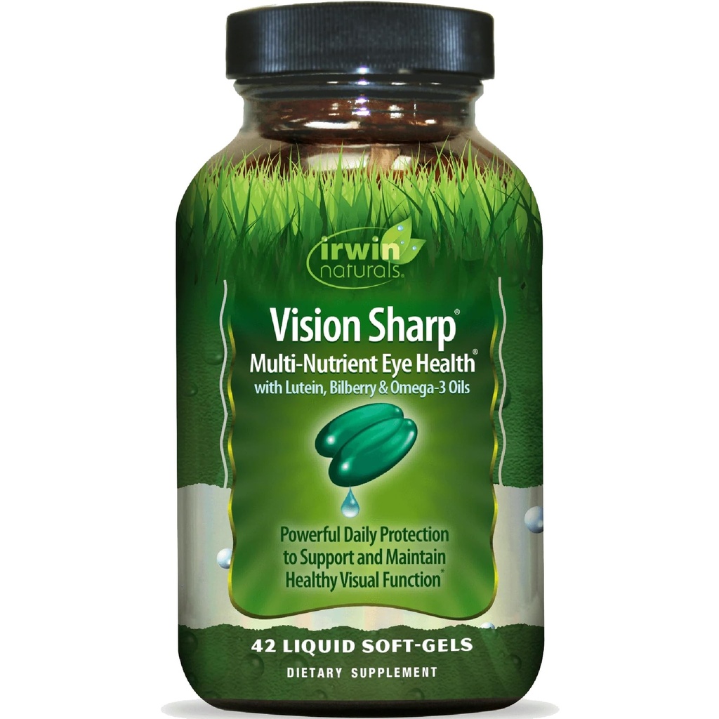 Irwin Naturals Vision Sharp Multi-Nutrient Eye Health with Lutein, Bilberry & אומגה 3s - 42 Softgels