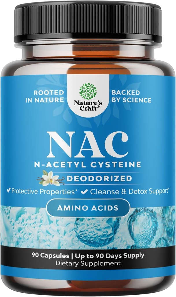 NAC תוסף N-Acetyl Cysteine עם Vanilla - Detox N-Acetylcysteine תוספת עבור Lung Health & Respiratory פונקציונלי, Liver & Kidneys Detox & ניקוי - Amino NAC קפסולות למבוגרים - 90 Ct 90 Ct