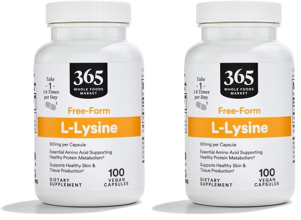 365 על ידי Whole Foods Market, L Lysine 500 מ"ג ירקות קפסולות, 100 הרוזן (Pack of 2)