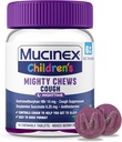 Mucinex Children's Mighty Chews Nighttime Kids Cough Medicine, Easy to Dose Cough Suppressant with Dextromethorphan, Kids Travel Medicine for Cough, המעורב ברי פלאמור, 16 טבליות צ'אדות צ'ווגות