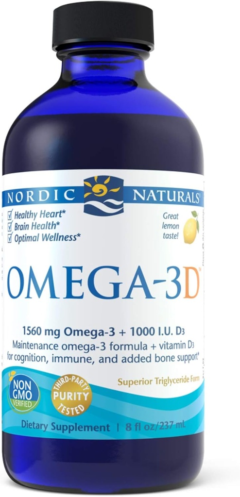 Nordic Naturals אומגה 3D נוזל, 8-Ounce, 0.88 בקבוק