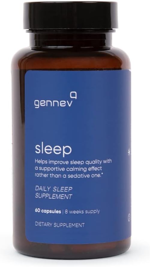 Gennev Sleep Aid for Adults - Natural Sleep Supplement with Melatonin, 5HTP, L-theanine ו- Magnolia (60 Count)