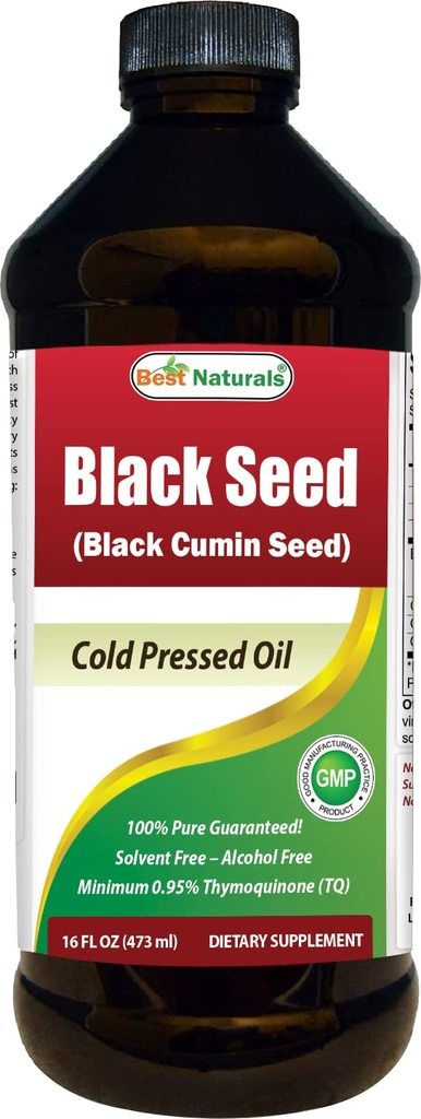 Best Naturals Black Seed Oil - מינימום 0.95% Thymoquinone (TQ) - Cold Pressed Nigella Sativa Aids in Digestive Health, Immune Support, Brain Function, Joint Mobility, Gluten Free, Non GMO - 16 OZella Sativa איידס
