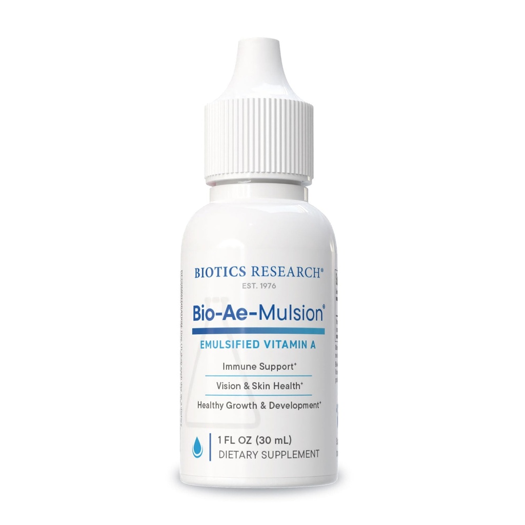 Biotics Research Bio Ae Mulsion IU Emulsified ויטמין A for Greater Uptake & Utilization, Excentrated Form, מקדם תגובה של Immune, Aids in Visual Acuity, תומך Cardiovascular 1 Fluid Ouncesscular