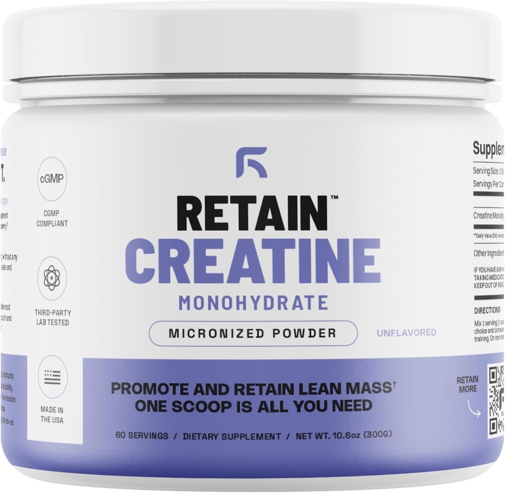 RETAIN Creatine Monohydrate אבקת (60 RG) - 100% Absorption High Absorption Creatine Monohydrate, Lean שריר Mass & Recovery