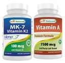 ויטמין K2 הטוב ביותר (MK7) עם D3 & ויטמין A 25000 IU