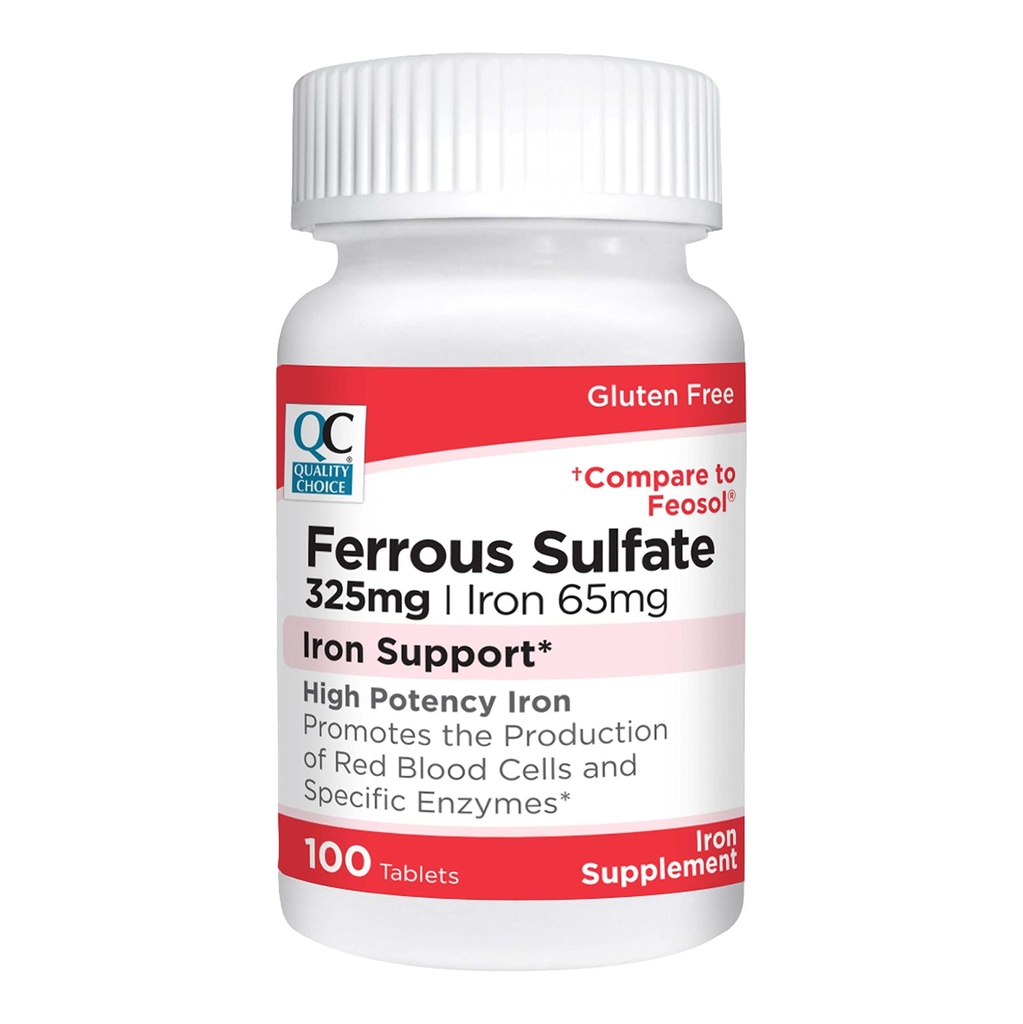 איכות בחירת ברזל 65 מ"ג (325 מ"ג פרייזר Sulfate) גבוה בטיחות ברזל גלולות תוספת טבליות ב 100 Count Bottles