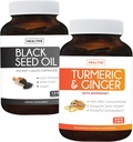 Bundle של Turmeric & ג'ינג'ר & Black Seed שמן - Golden Harmony בלגן - Turmeric & ג'ינג'ר עם 95% Curcuminoids & Bioperine (90 קפסולות) ו- Black Seed שמן (Non-GMO) 100% קר-Pressed Cumin Seed שמן