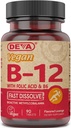 DEVA Vegan ויטמין B12 Fast Dissolve תוסף - Once-Per-Day Complex with 1000 Mcg Methyobalclamin B12, Folic Acid, B6 - Lemon Flavor - 90 טבליות בלתי פתורות,