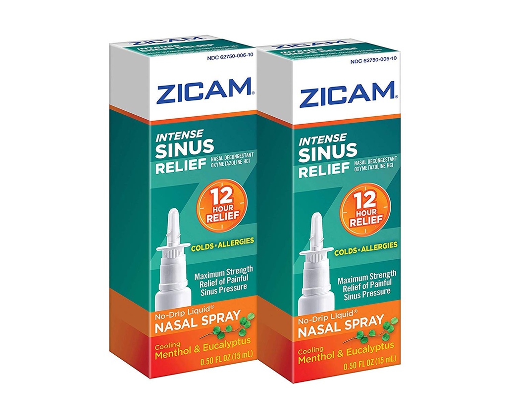 Zicam Intense Sinus Relief No-drip Liquid Nasal Spray with Cooling Menthol & Eucalyptus, 0.5 אוונס (Pack of 2)