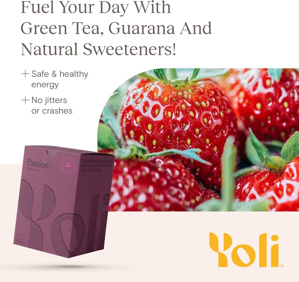 Yoli® Passion Energy Drink Mix - Natural Energy Drink Mix for Endurance and Stamina, 30 Packets - ברי