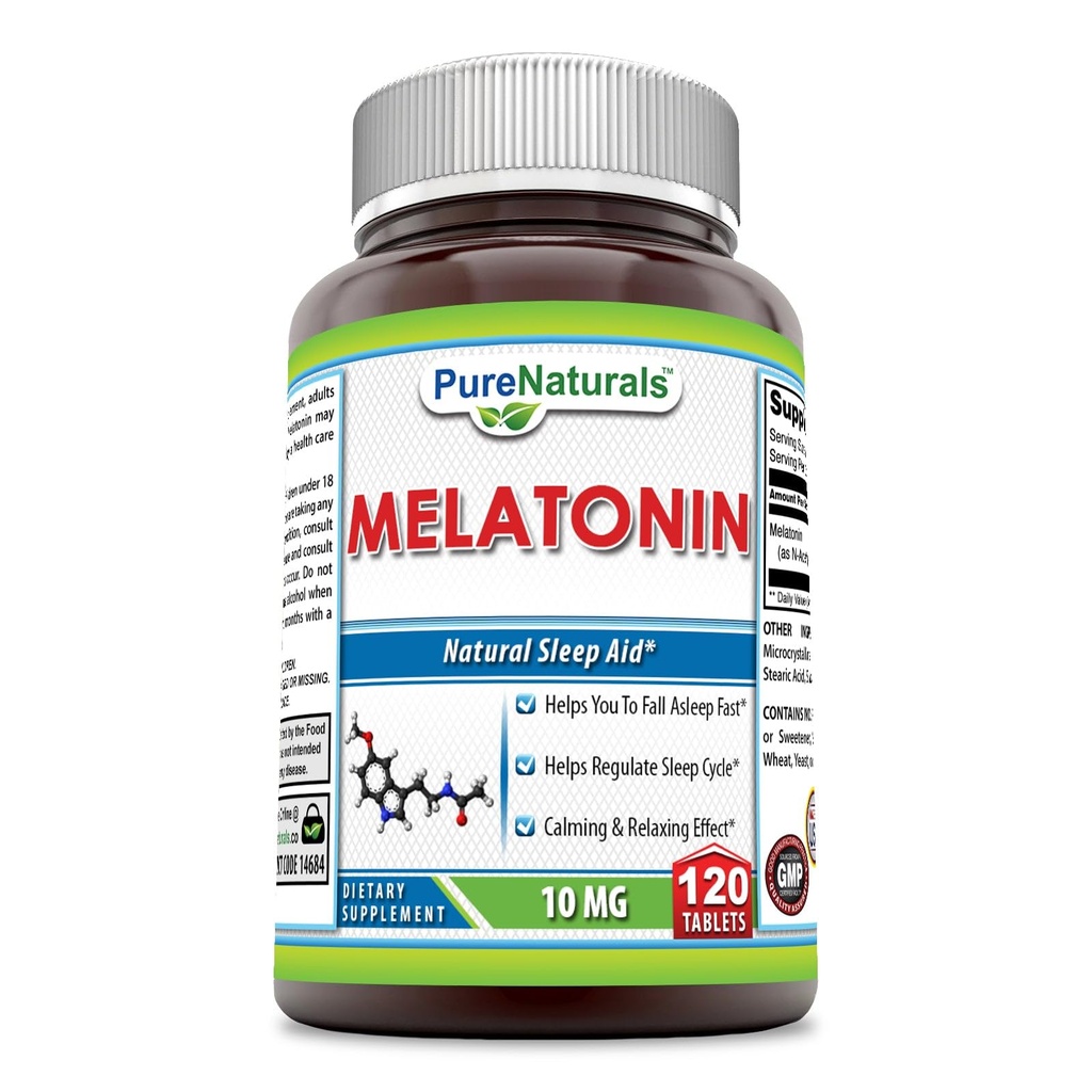 תוספי מלטונין טהורים | 10 Mg Per Serve | 120 טבליות | Non-GMO | Gluten-Free | Made in USA