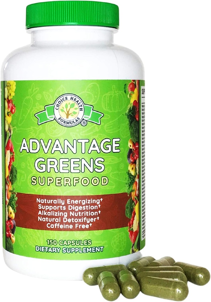 יתרון ירוק Superfood - אנרגיה מקדם - חיטה Grass, Barley Grass, Spirulina, Spinach, Chlorella, Beets, Kale Supplement (150 Cap)
