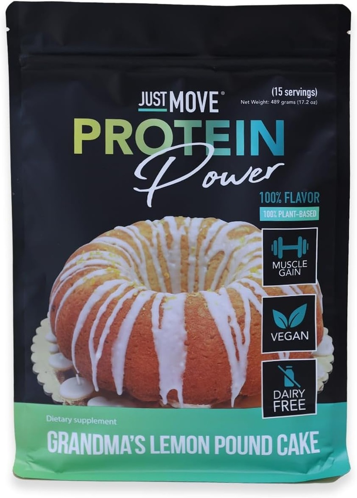 Just Move Protien - עוגות הלימון של סבתא - טבעוני (Plant Based), אורגני, חלב חינם, Soy Free, Gluten Free, Keto, Peanut Free, 20g חלבון, Low Carb, non GMO (17.2 Oz)