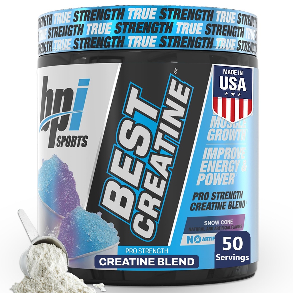 BPI Sports Best Creatine - אבקת Monohydrate עבור גברים ונשים, מלח ההימלאיה - כוח, משאבה, אנדורנס, צמיחה שרירים, הגדרות שרירים - No Bloat - Snow Cone - 50 מנות - 10.58 Oz Oz