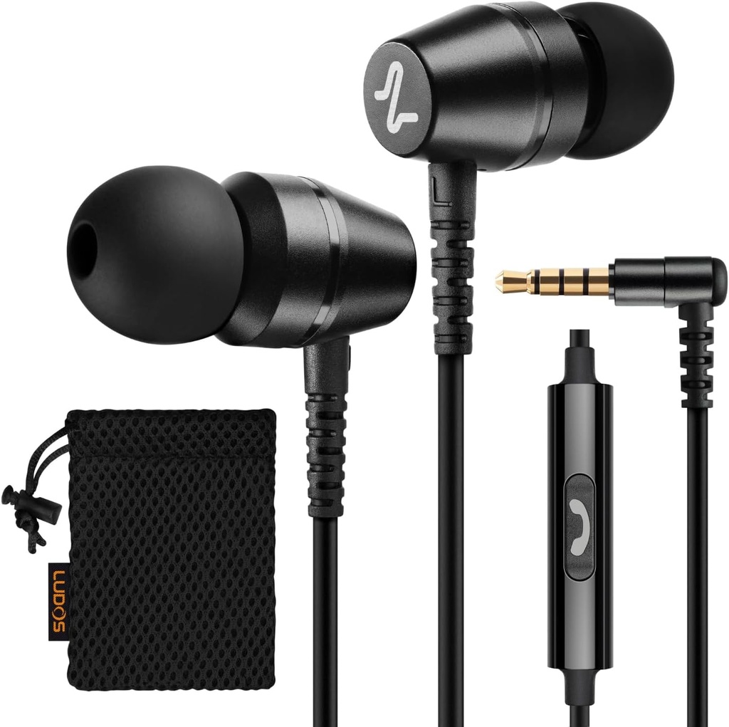 LUDOS OMNITONE Wired אוזנייםbuds in-Ear Headphones, 5 שנים Warranty, אוזניות עם Microphone, 3.5 מ"מ ג'ק קורדיד אוזניים Buds, Videoconference עבור iPhone, סמסונג, מחשב, ילדים, תלמידי בית הספר, תלמידי בית הספר