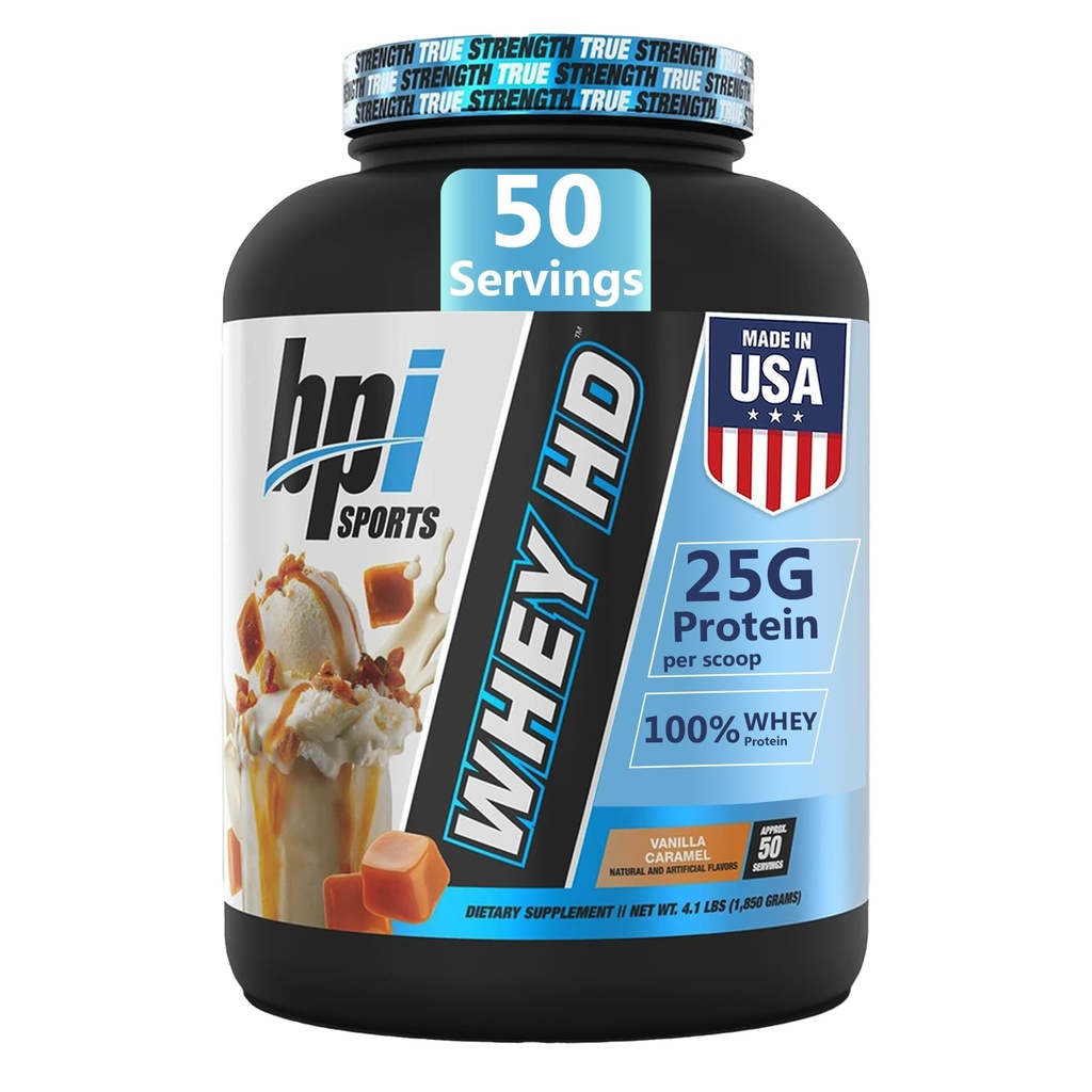 BPI Sports Whey HD Ultra Premium אבקת חלבון Isolate | אבקת חלבון Whey עבור גברים ונשים להשיג שריר | חלבון חלב ריכוזים | עוגיות שוקולד / Vanilla Carmel, 4.07 פאונד