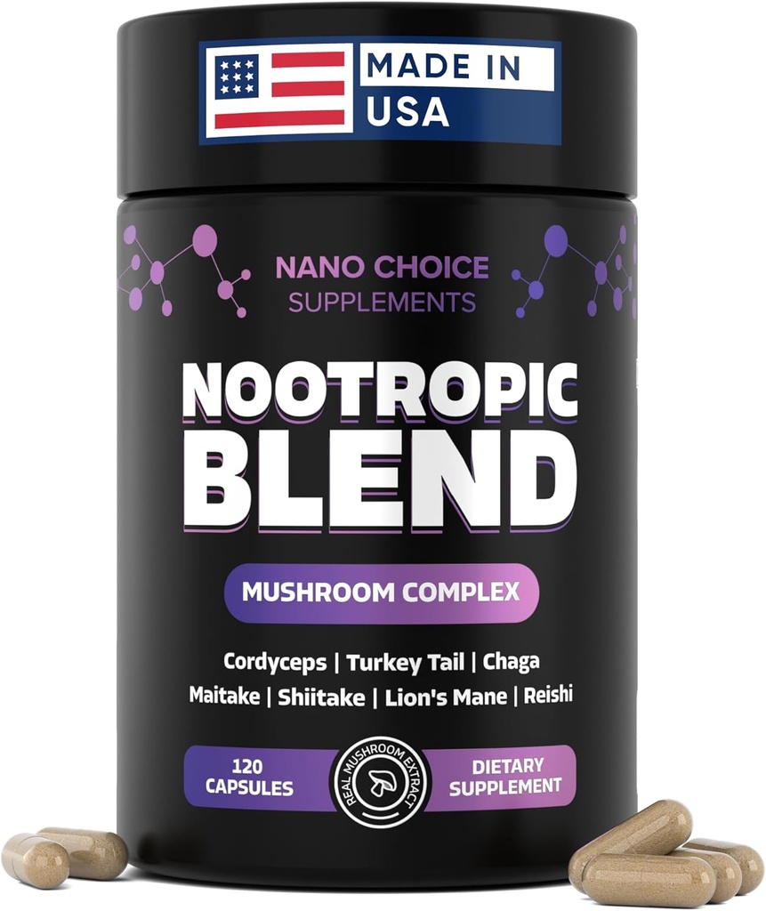 Nano Choice Nootropic בלגן - Mushroom Complex תוסף למוח, Focus, Productivity & Immune Support