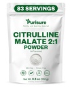 Purisure L-Citrulline אבקת 250g, Premium Citrulline 2:1 תוספת Malate עבור כוח ביצועים ואנרגיה, טרום-Workout Citrulline Malate אבקה - שיפור משאבות שרירים ושיקום - 83 משרתים