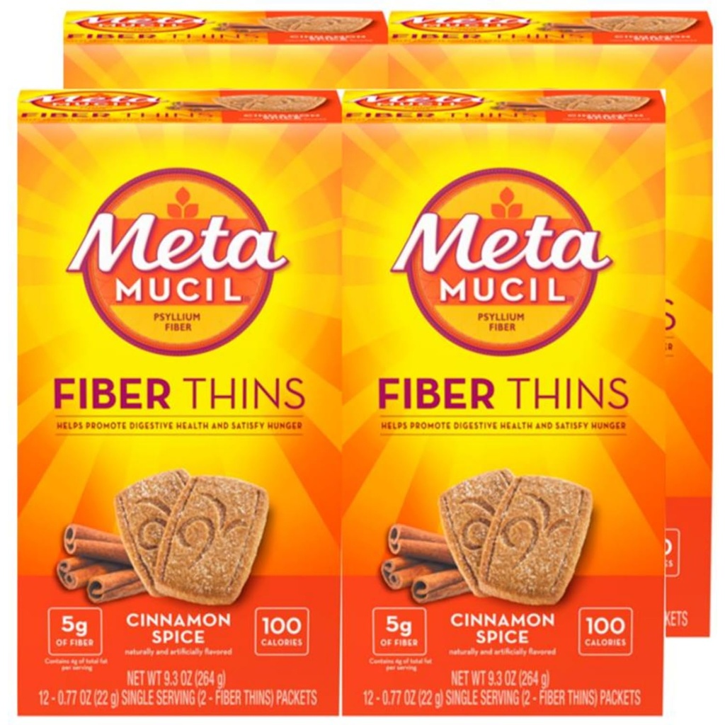 Metamucil Fiber Thins, Daily Fiber, Psyllium Husk אבקת, 5g סיבים לשרת, תומך בבריאות העיכול ו Satisfies רעב, Cinnamon Spice Flavor, חבילה של 4, 12 משרתים כל אחד לשרת, תומך בבריאות העיכול ו Satisfies רעב, Cinnamon Spice Flavor, חבילה של 4, 12 לשרתים כל אחד.