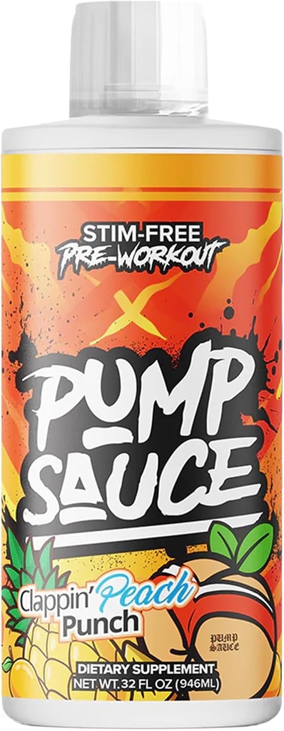 רוטב מראש עבודה בחוץ - 32 oz, Clappin Peach Punch, No Caffeine, Full Spectrum נוזל, Gluten Free, Vegan, Zero Sugar