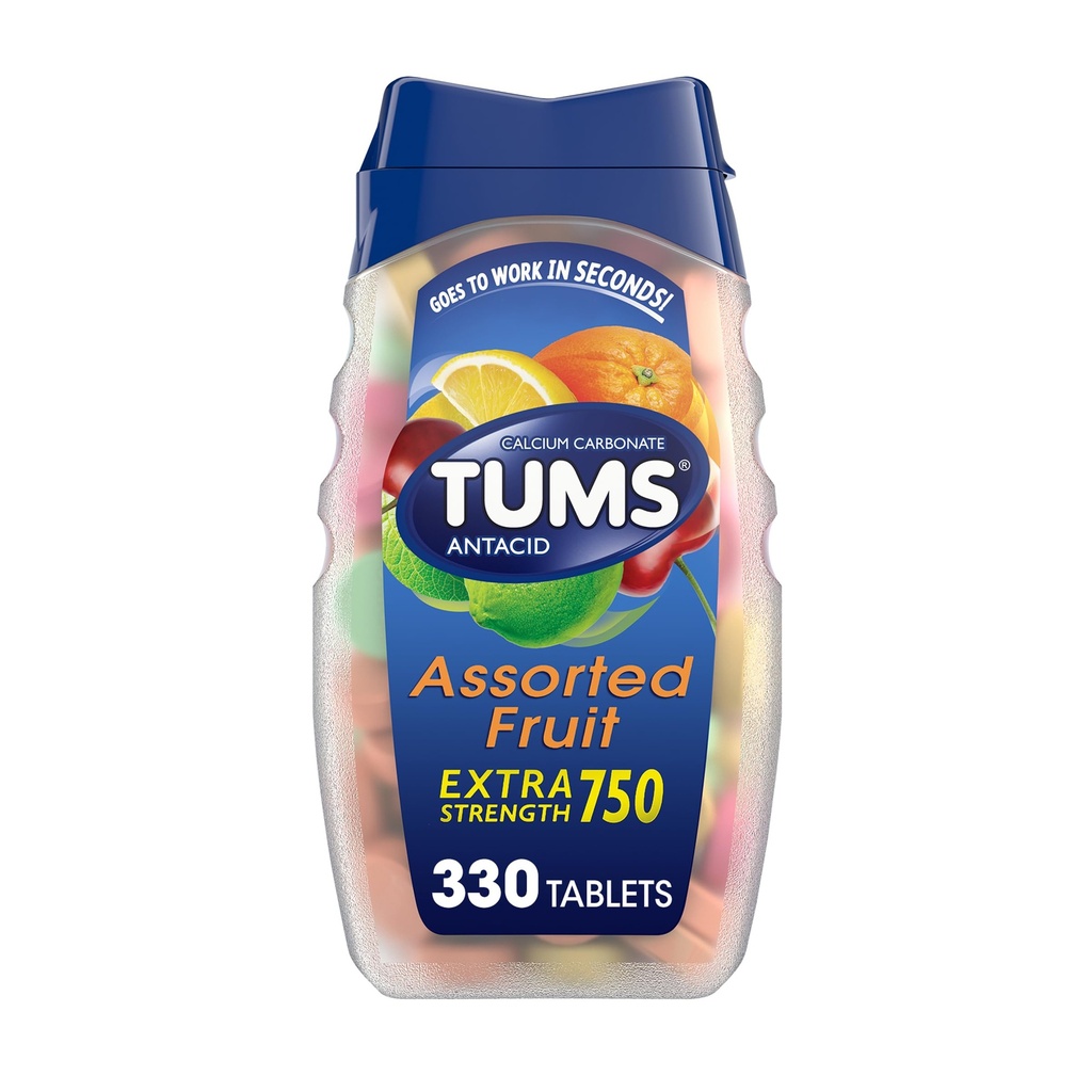 TUMS Chewable Antacid טבליות עבור תוספת כוח לבבורן הקלה, גדול עבור קיץ BBQ - Assorted פירות פלברס - 330 Count Count