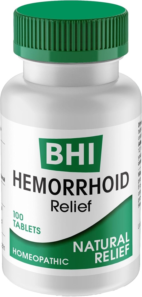 BHI Natural Hemorrhoid הקלה Soothes Burning, Swelling, Itching, Rectal Pain & Discomfort 8 כוח מקסימלי כוח הומאופתי Active Ingredients Ease מבפנים עבור נשים וגברים - 100 טבליות