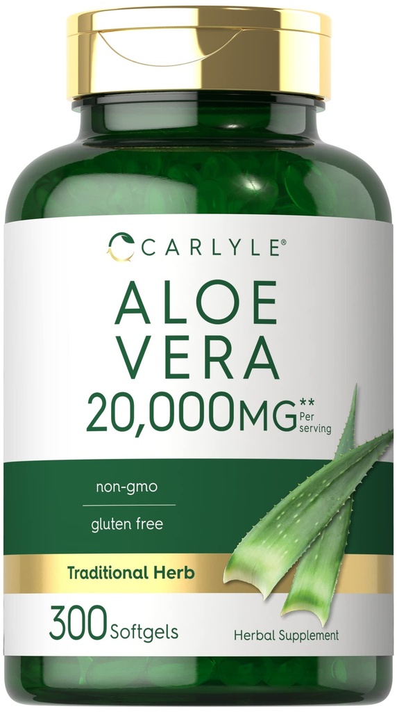 Karlyle Aloe Vera Softgel קפסולות 20,000 מ"ג | 300 Count | Aloe Vera Gel Supplement