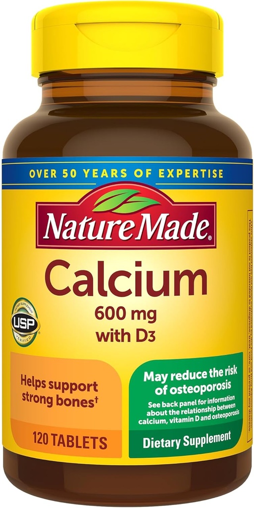 הטבע עשה Calcium 600 מ"ג עם ויטמין D3, תוספת תזונתית לתמיכה העצם, 120 טבליות (Pack of 3)