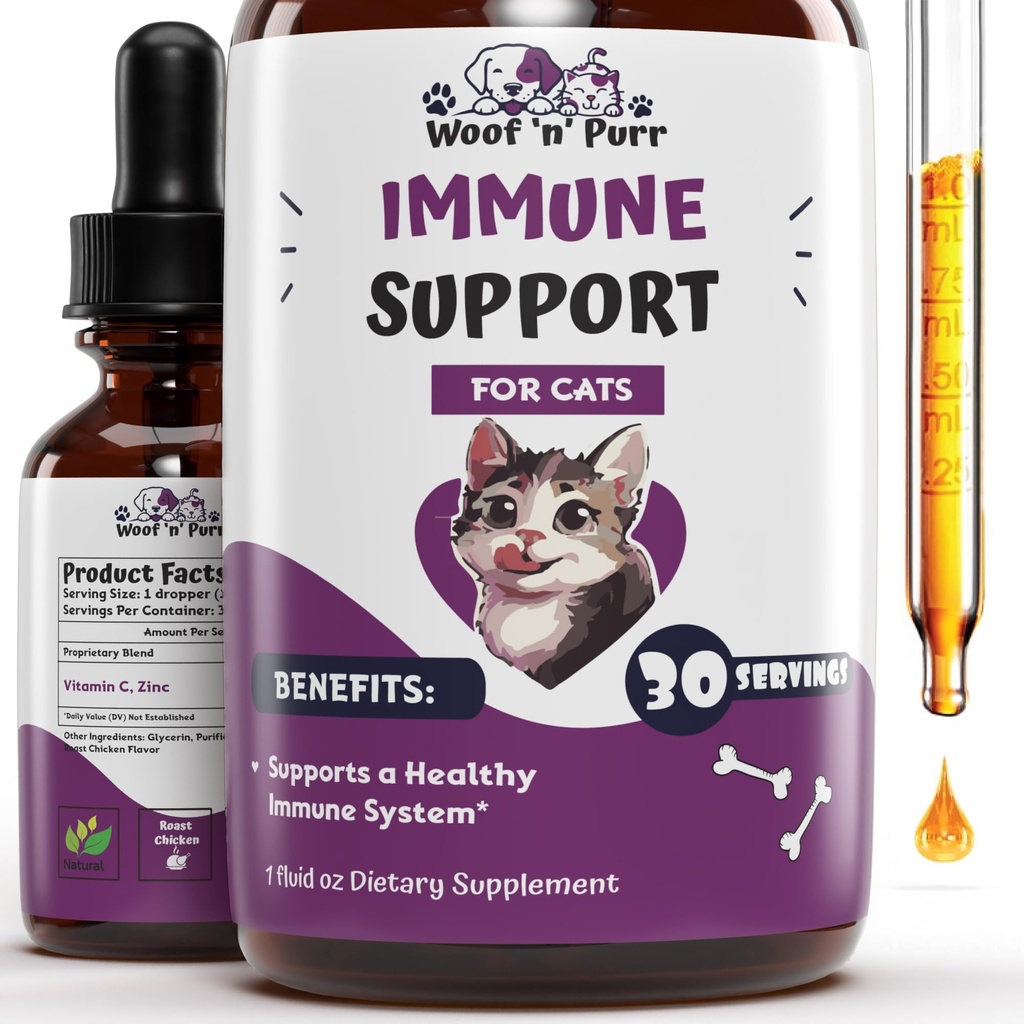 תמיכה ב- Immune לחתולים - מסייע לתמוך במערכת חיסונית בריאה - Cat Immune Booster - Cat Immune Support - Cat Immune - Immune Support Cats - Cat Immune Support Supplement - 1 oz oz
