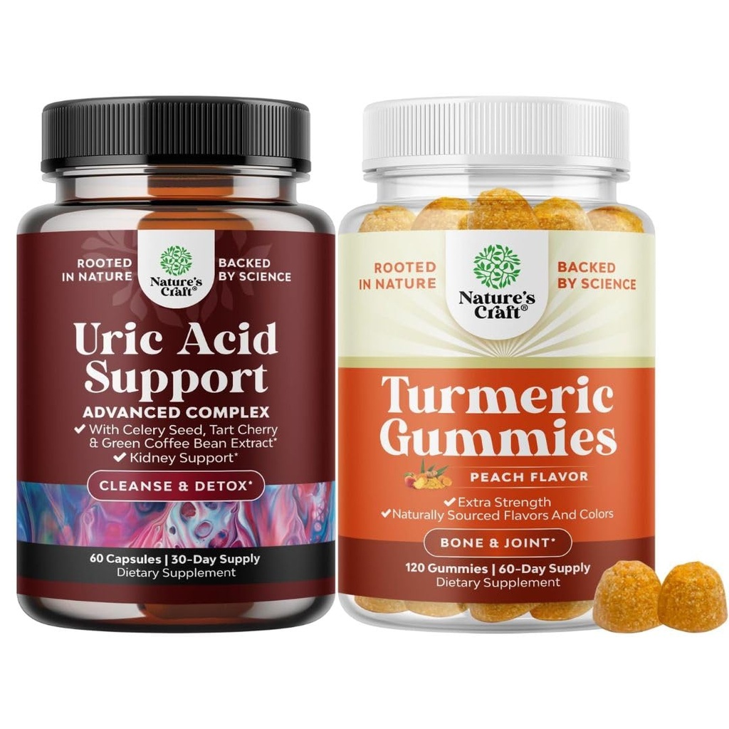 Natures Bun Craftdle of Vegan Uric Acid ניקויse ו Detox for Men and Women's Joints Kidneys and More and Turmeric Gummies for Adults Peach Flavor - תמיכה נוספת מחזקת חניכיים