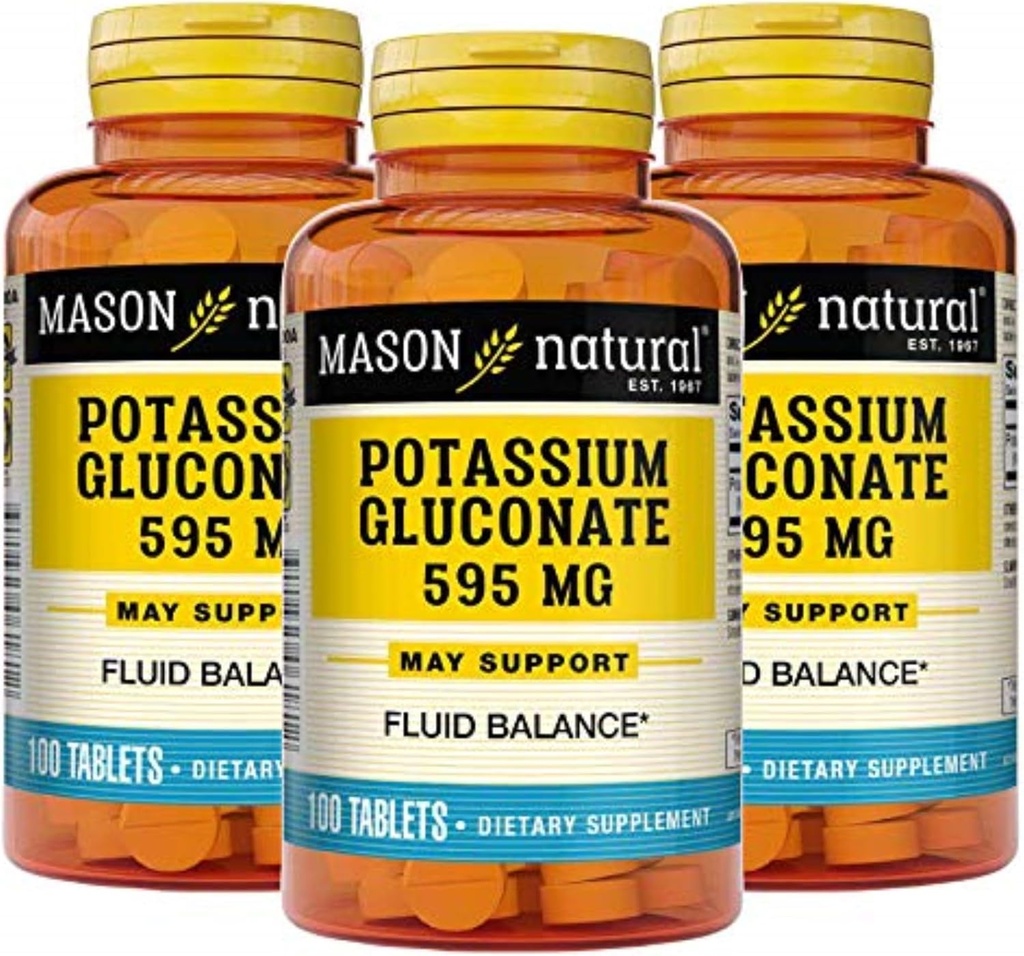 מייסון Natural Potassium Gluconate 595 מ"ג, 300 יום אספקה, 100 טבליות (Pack of 3)